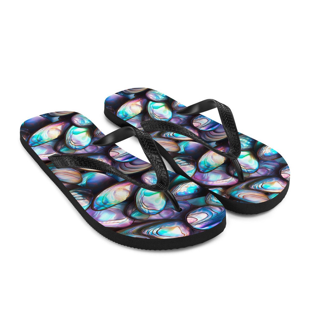 Emerald  Blossoms - Tranquil Abalone Summer Flip Flops