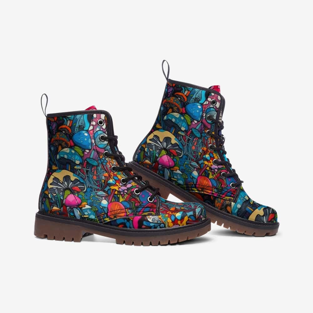 Emerald Blossoms - Groovy Mushrooms Vegan Leather Boots For Hippies