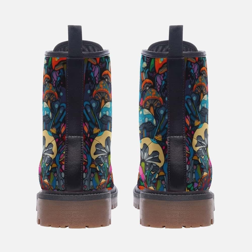 Emerald Blossoms - Groovy Mushrooms Vegan Leather Boots For Hippies