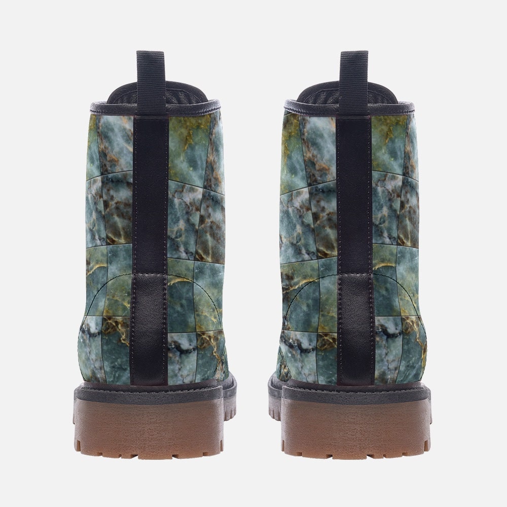 Emerald Blossoms - Green Marble Casual Faux Leather Lightweight Boots For Hippies