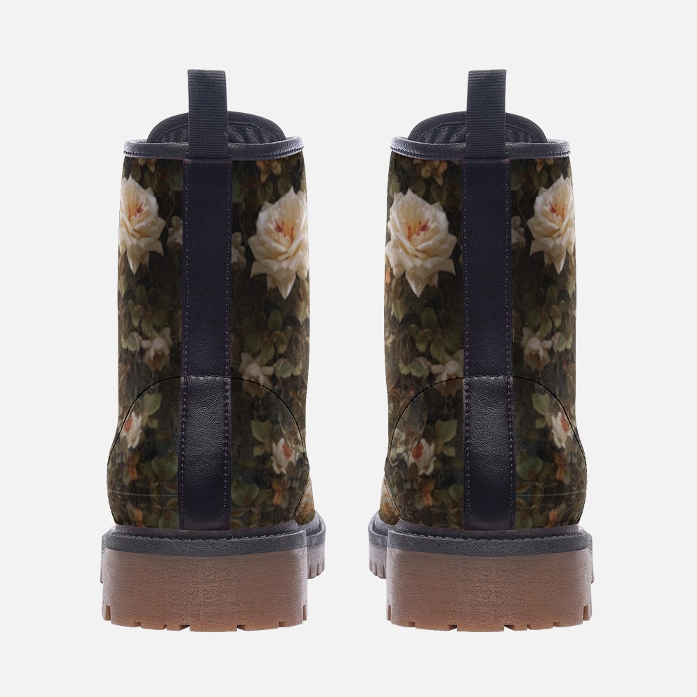 Emerald Blossoms - Painted Roses Casual Leather Lightweight Boots For Hippies