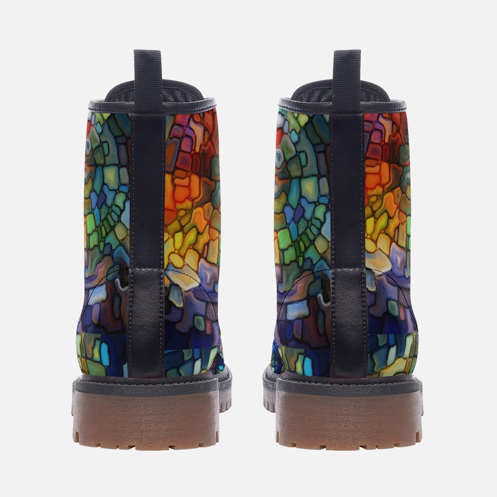 Emerald Blossoms - Stained Glass Casual Leather Lightweight Boots For Hippies