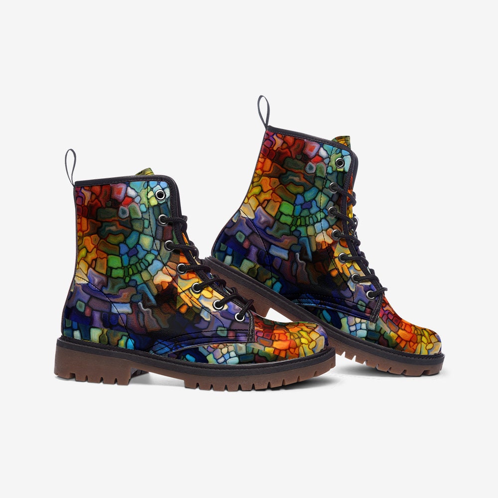 Emerald Blossoms - Stained Glass Casual Leather Lightweight Boots For Hippies