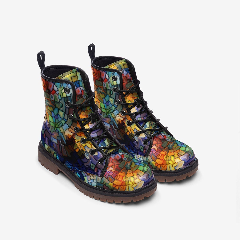 Emerald Blossoms - Stained Glass Casual Leather Lightweight Boots For Hippies