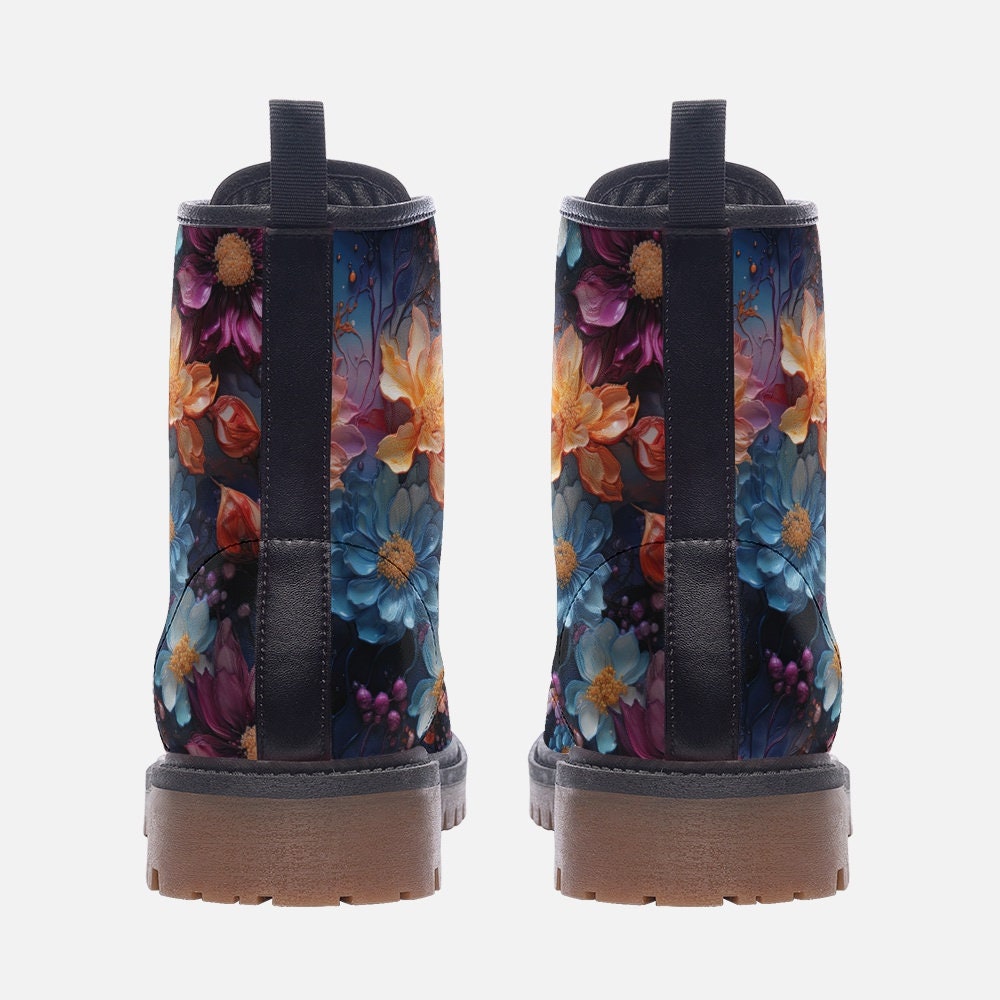 Emerald Blossoms - Colorful Floral Casual Faux Leather Lightweight Boots For Hippies