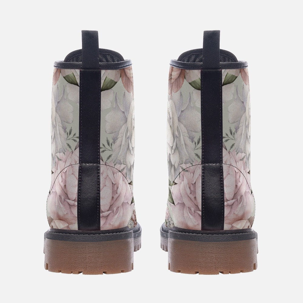 Emerald Blossoms - Pretty Peony Casual Leather Lightweight Boots For Hippies