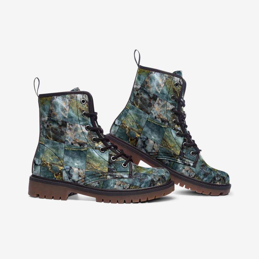 Emerald Blossoms - Green Marble Casual Faux Leather Lightweight Boots For Hippies