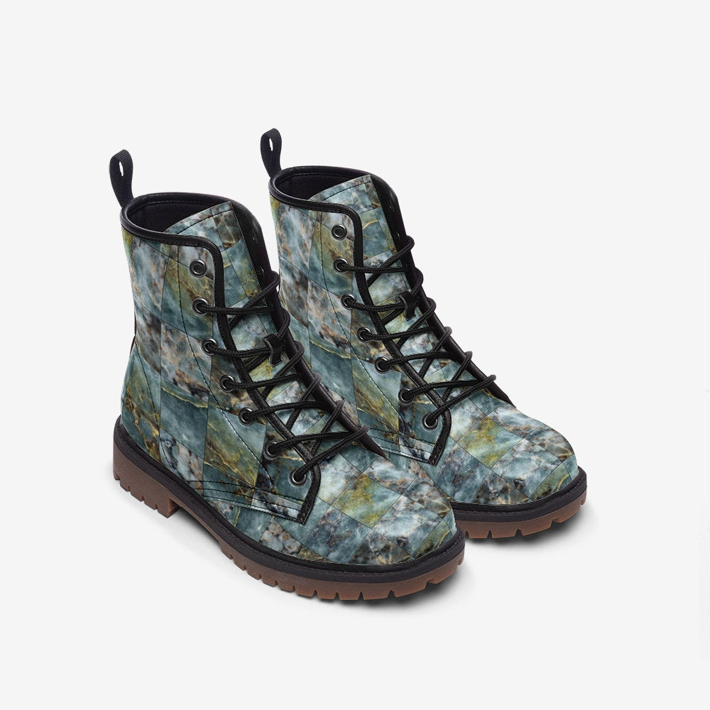 Emerald Blossoms - Green Marble Casual Faux Leather Lightweight Boots For Hippies