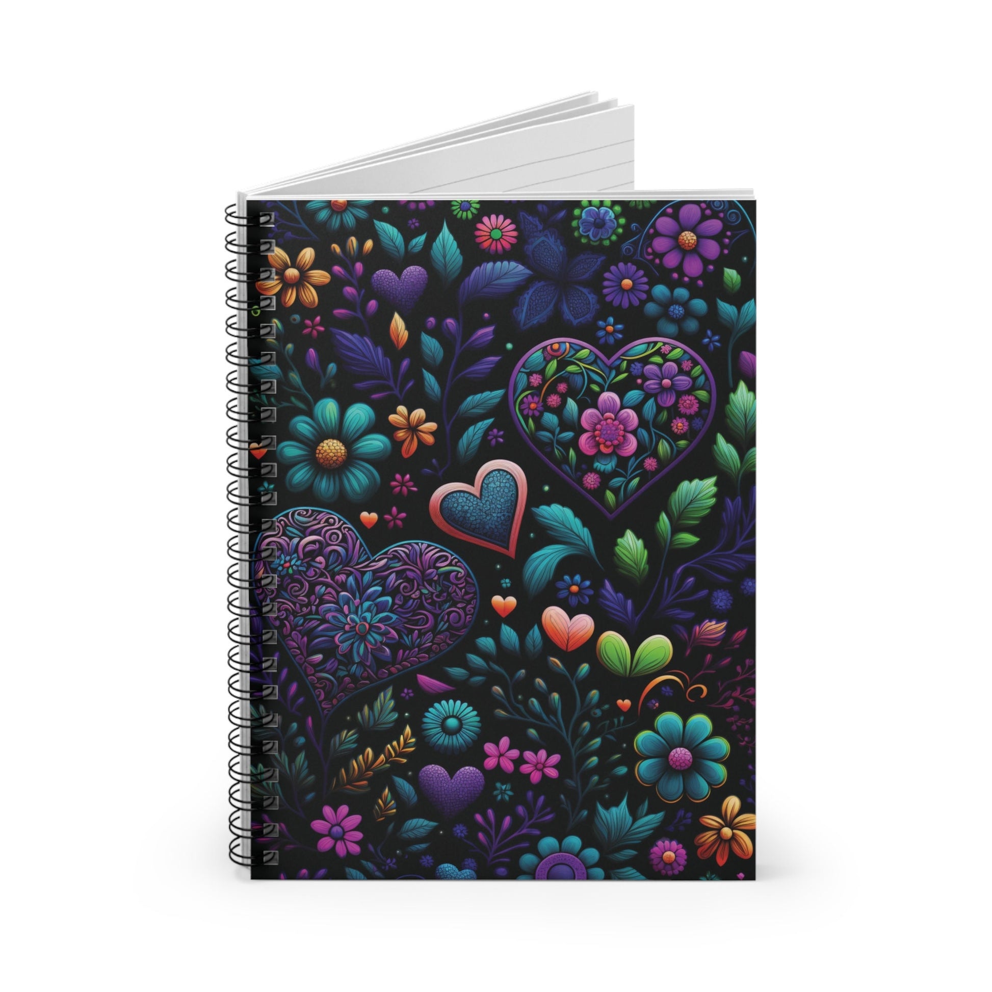 Colorful Trending Floral Heart Journal Notebook - 6x8 Ruled Line Paper - Perfect Gift Idea for Her - Elegant Stylish Design