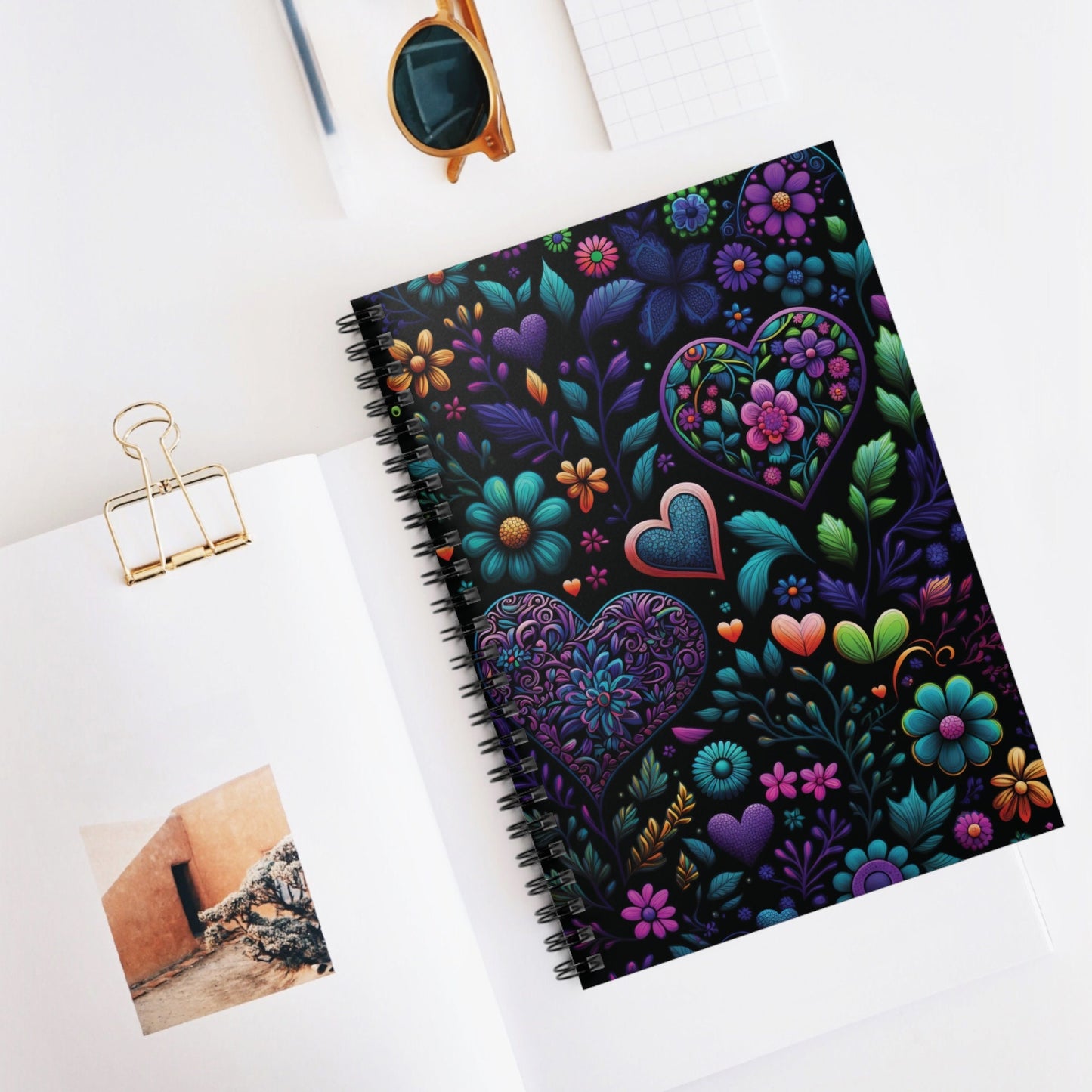 Colorful Trending Floral Heart Journal Notebook - 6x8 Ruled Line Paper - Perfect Gift Idea for Her - Elegant Stylish Design