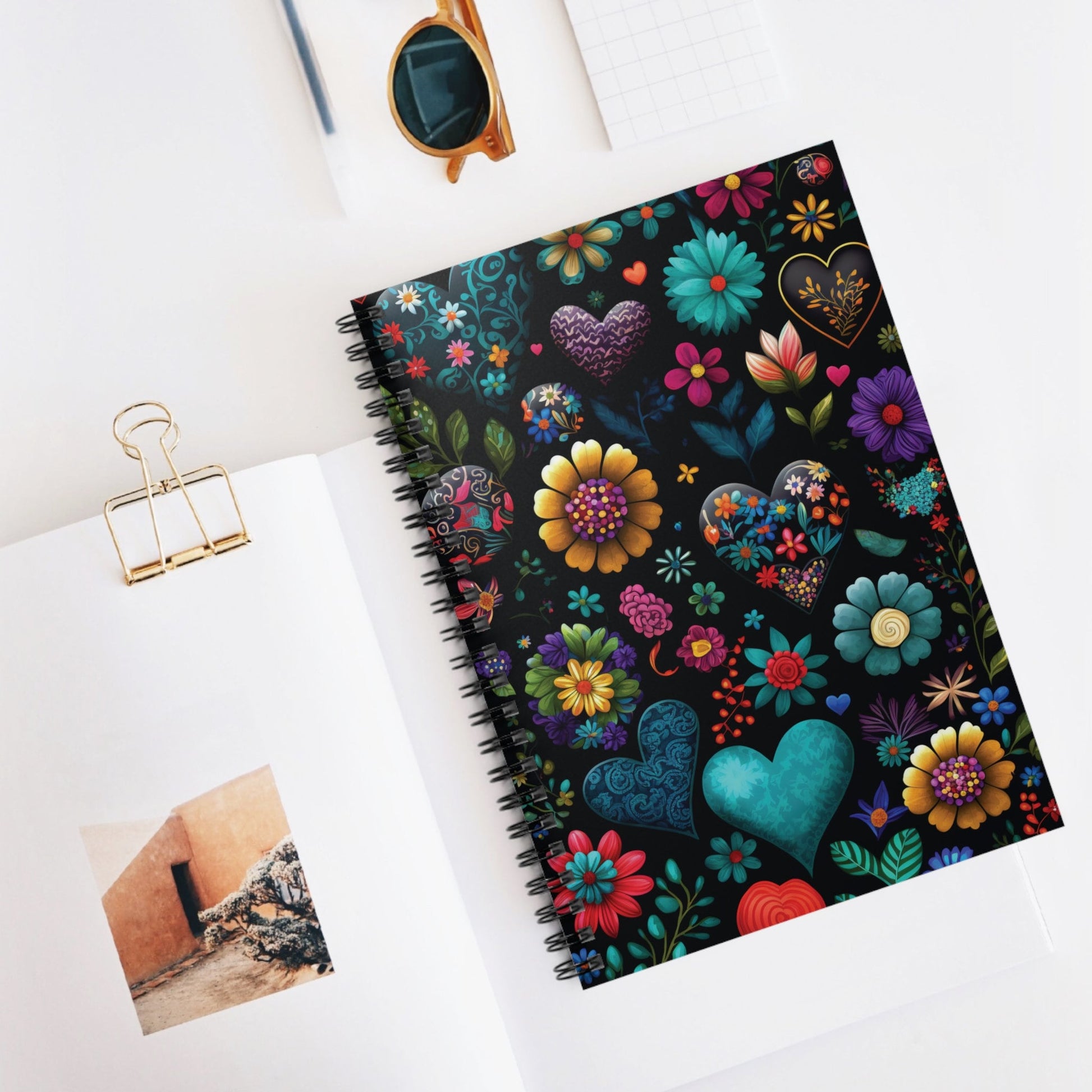 Colorful Trending Floral Heart Journal Notebook - 6x8 Ruled Line Paper - Etsy Perfect Gift Idea for Her - Elegant Stylish Design