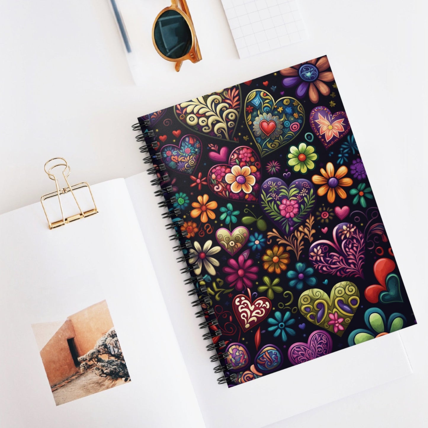 Colorful Trending Floral Heart Journal Notebook - 6x8 Ruled Line Paper - Perfect Gift Idea for Her - Elegant Stylish Design