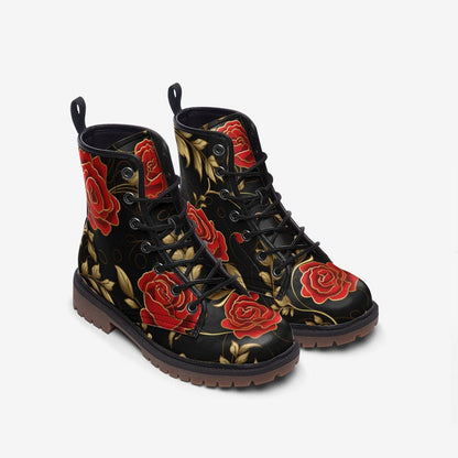 Emerald Blossoms - Red Roses & Golden Leaves Painted Shoes For Hippies