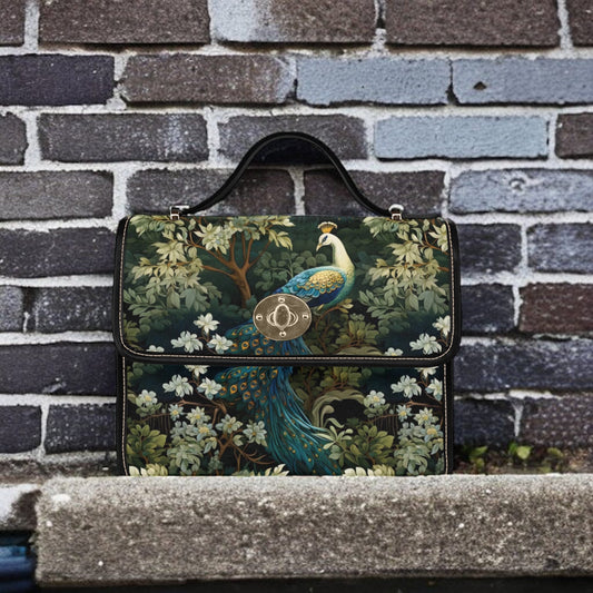 EmeraldBlossoms - Cottagecore Floral Peacock Cute Canvas Satchel Bag For Hippie