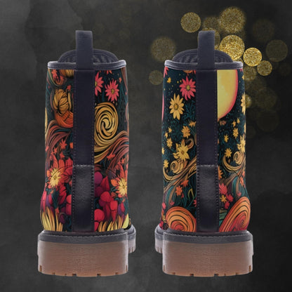 Emerald Blossoms - Floral Fantasy Art Combat Boots For Hippies