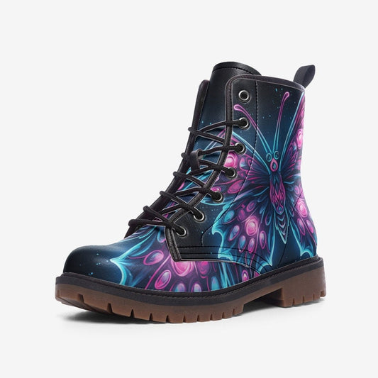 Emerald Blossoms - Butterfly Combat Boots, Neon Glowing For Hippies