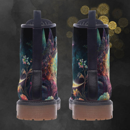 Emerald Blossoms - Mystic Fantasy Moon Combat Boots For Hippies