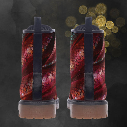 Emerald Blossoms - Red Gold Dragon skin Combat Boots For Hippies