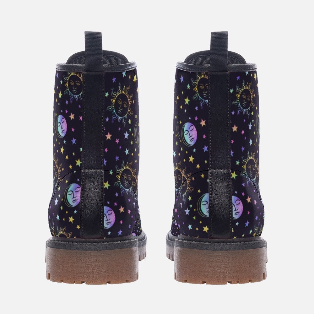 Emerald Blossoms - Celestial Moon Boots, Casual Vegan Leather Lightweight Boots For Hippies