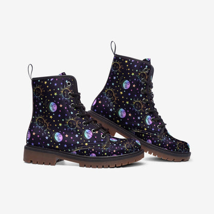 Emerald Blossoms - Celestial Moon Boots, Casual Vegan Leather Lightweight Boots For Hippies