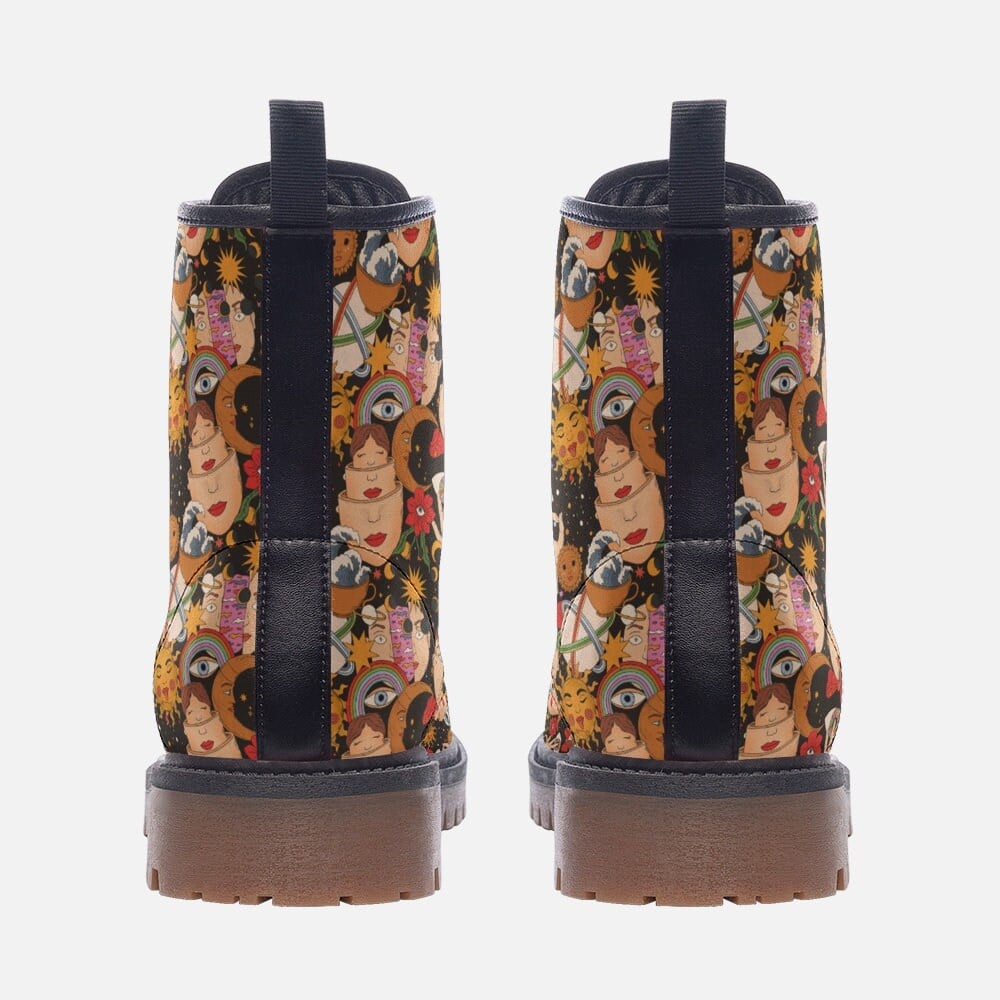 Emerald Blossoms - Hand Painted Spiritual Elements Vegan Leather Combat Boots For Hippies