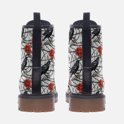 Emerald Blossoms - Raven Boots, Red Roses Unisex Casual Vegan Leather Lightweight Boots For Hippies