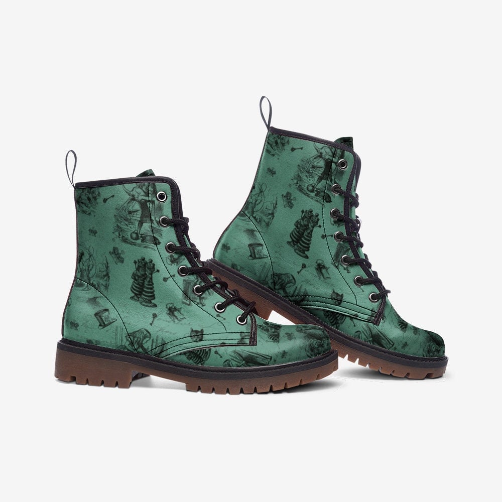 Emerald Blossoms - Unisex Casual Lightweight Vegan Leather Combat Boots For Hippies