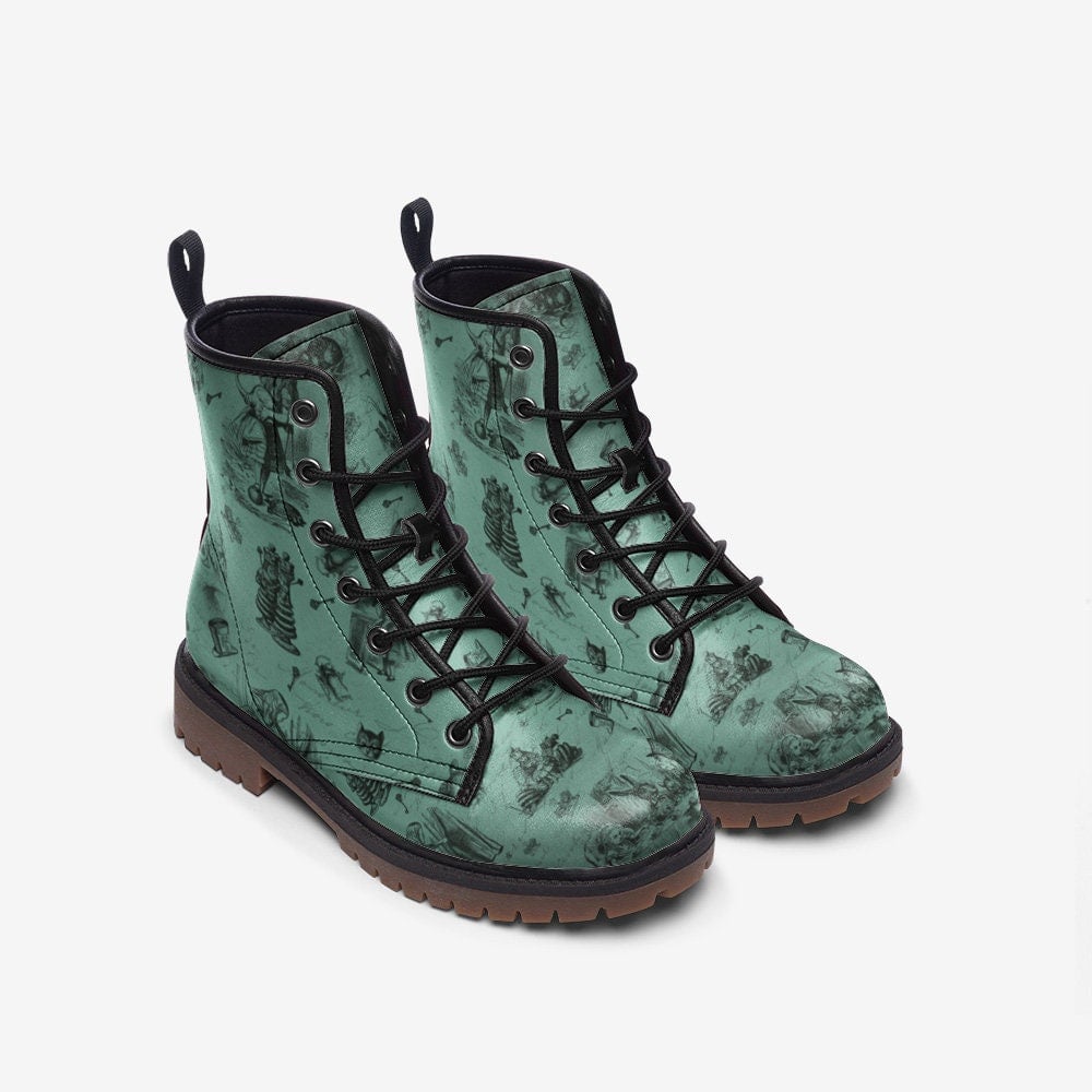 Emerald Blossoms - Unisex Casual Lightweight Vegan Leather Combat Boots For Hippies