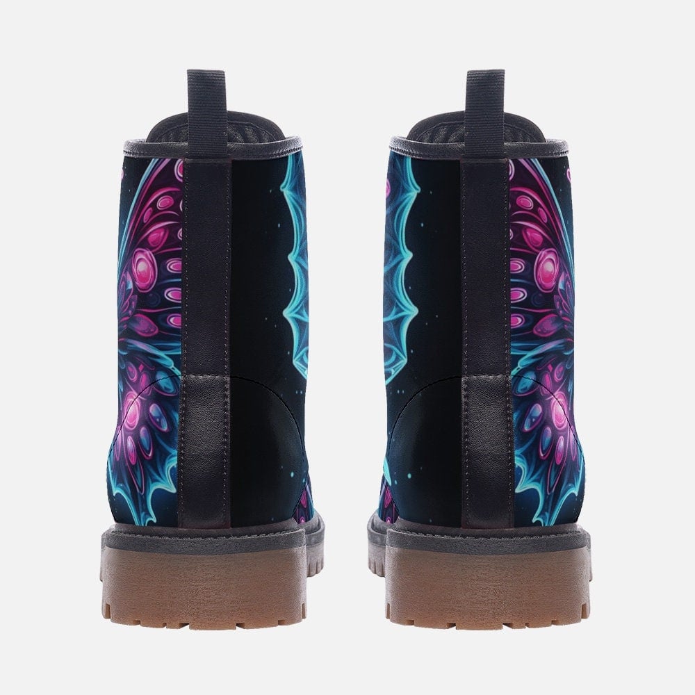 Emerald Blossoms - Butterfly Combat Boots, Neon Glowing For Hippies