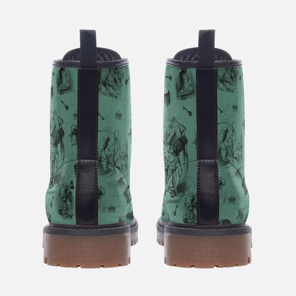 Emerald Blossoms - Unisex Casual Lightweight Vegan Leather Combat Boots For Hippies