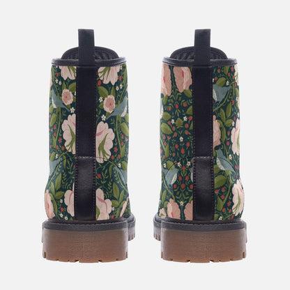 Emerald Blossoms - Green Birds Of William Morris Vegan Leather Boots For Hippies