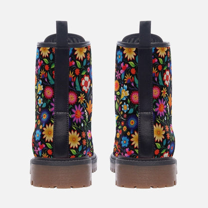 Emerald Blossoms - Mexican Florals Vegan Leather Boots For Hippies