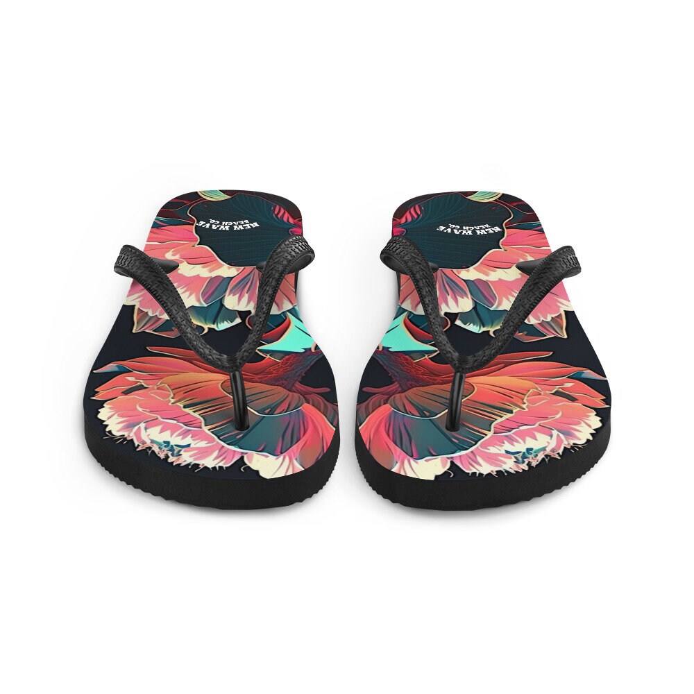 Emerald  Blossoms - Pink Tropical Flower Flip Flops Colorful