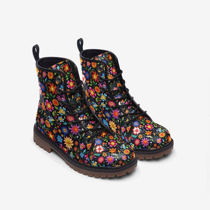 Emerald Blossoms - Mexican Florals Vegan Leather Boots For Hippies