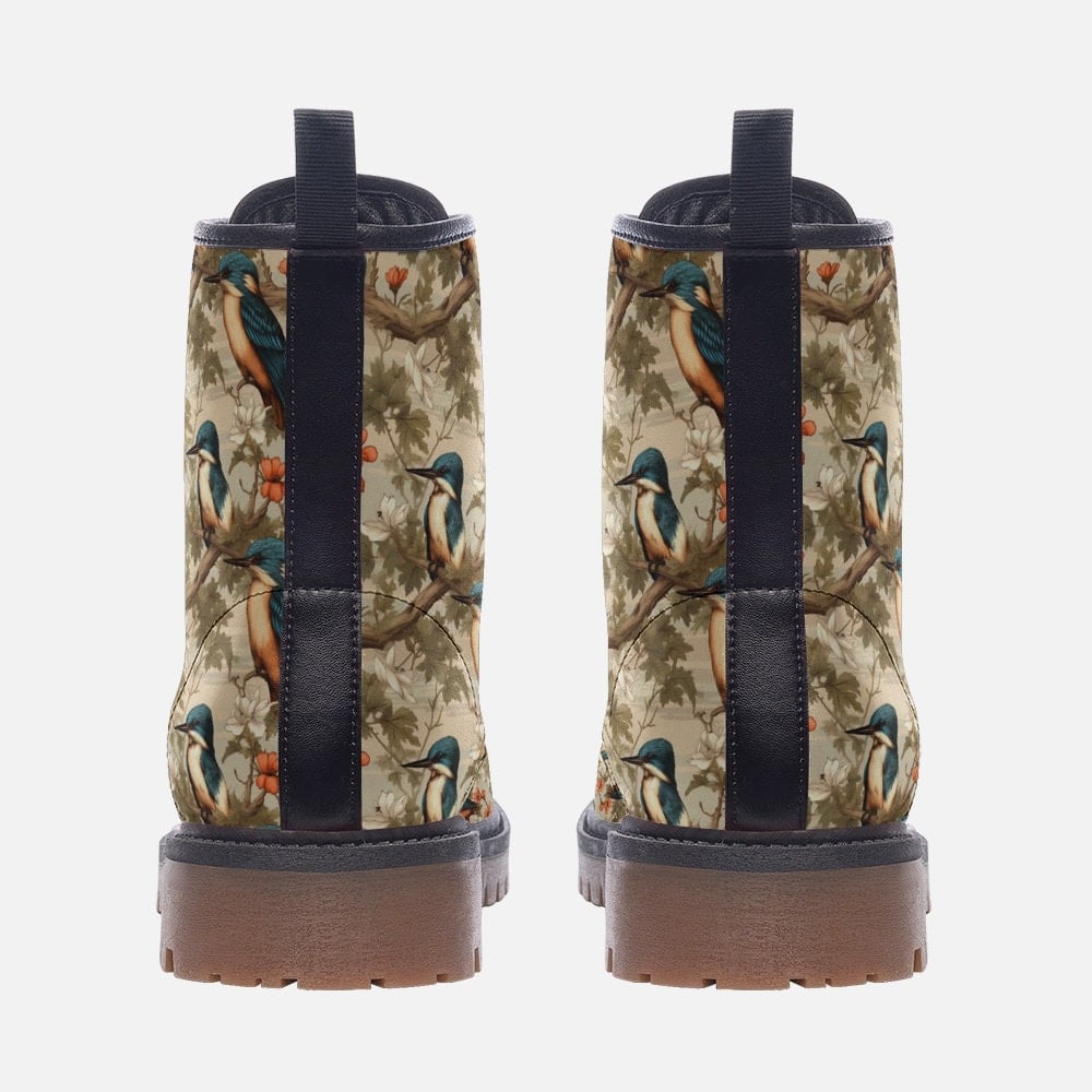 Emerald Blossoms - Humming bird, Nature Wild Vegan Leather Combat Boots For Hippies