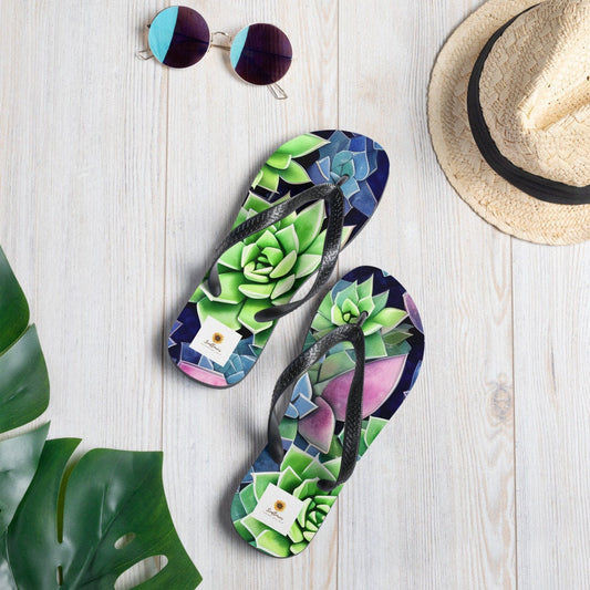 Emerald  Blossoms - Succulents Flip Flops