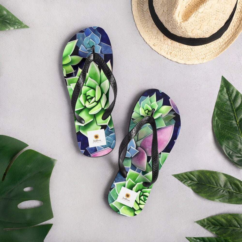 Emerald  Blossoms - Succulents Flip Flops