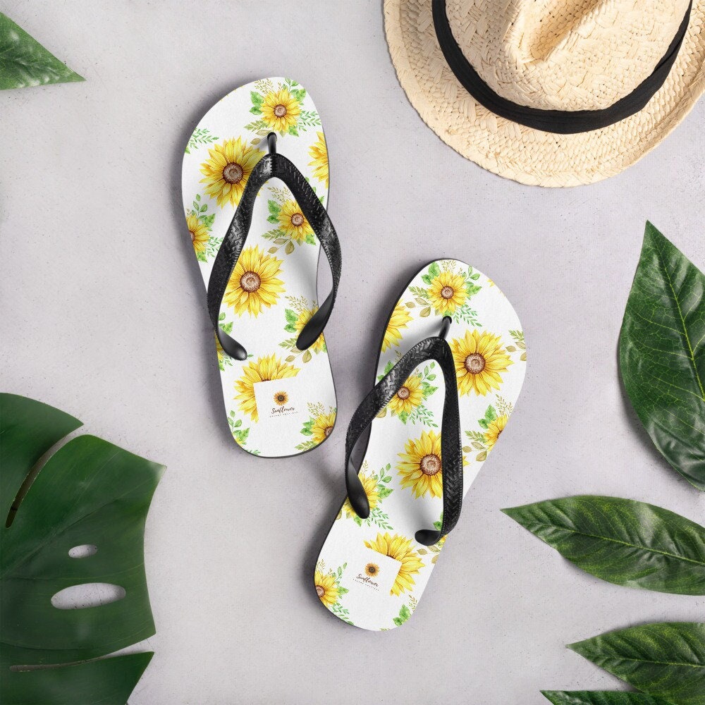 Emerald  Blossoms - Sunflower Flip-Flops