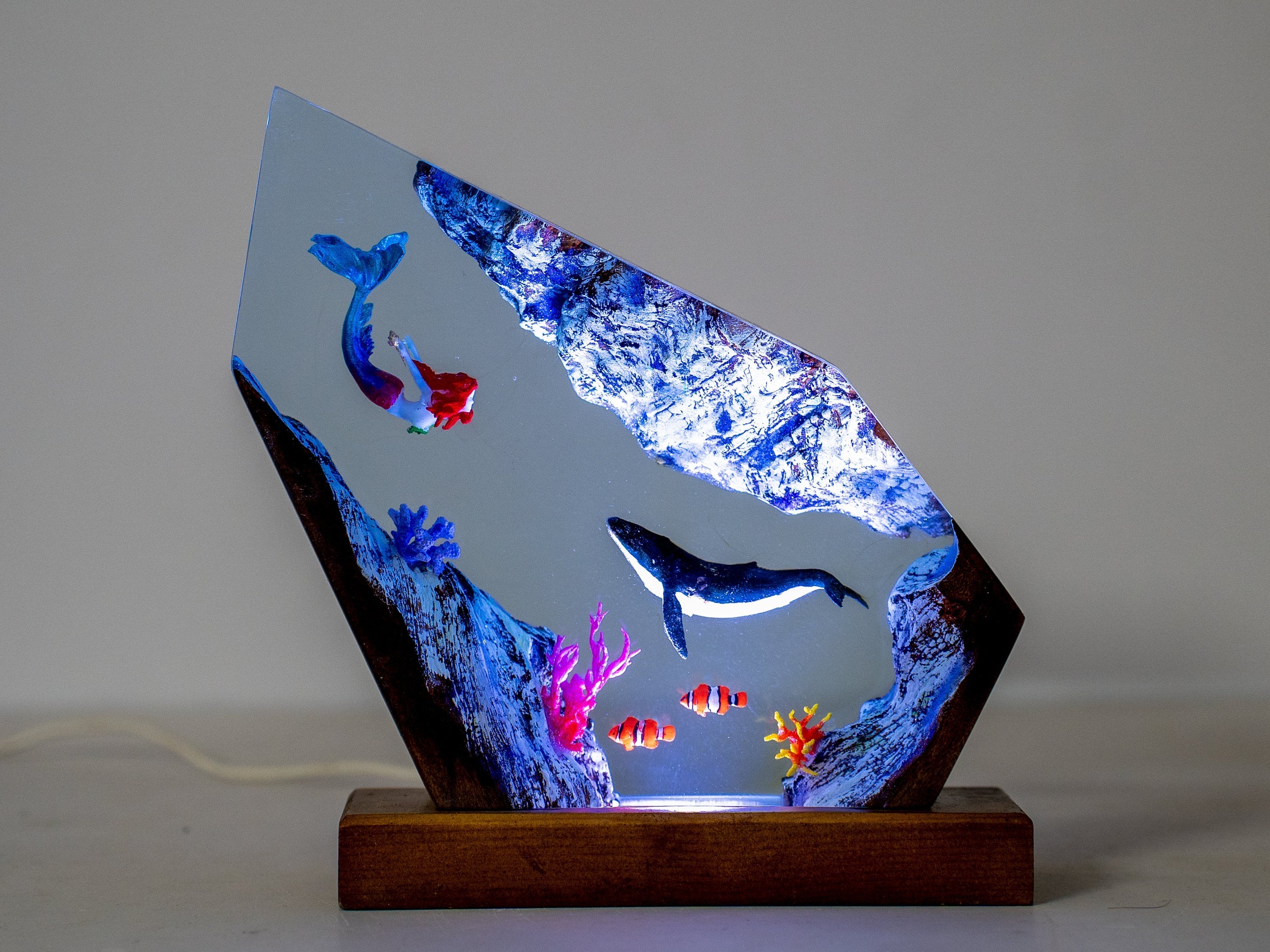 Turtle and Mermaid Resin night lights | Unique gift for daughter, Clownfish resin lamp - A picture of The Ocean in miniature, gift for mom