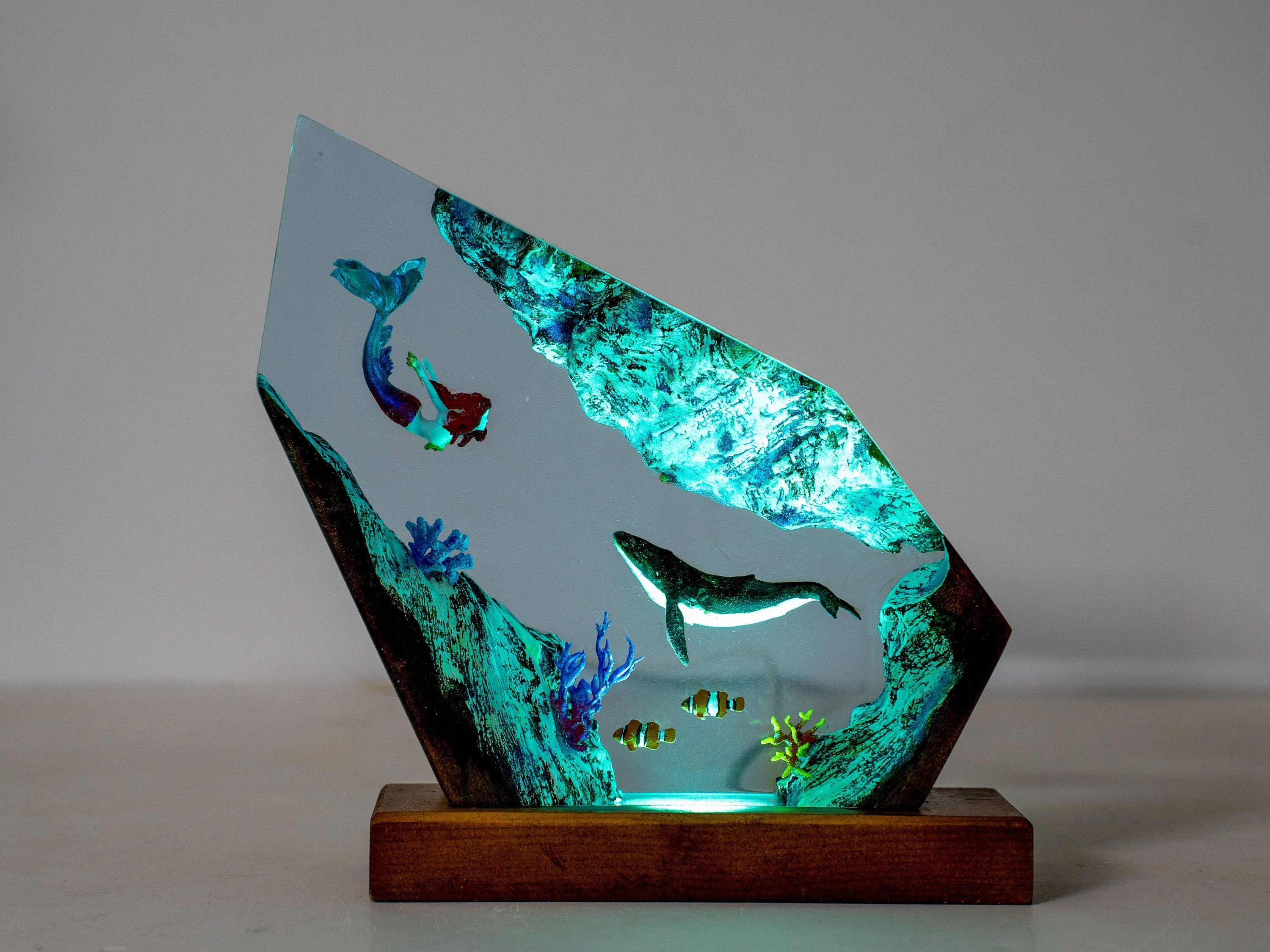 Turtle and Mermaid Resin night lights | Unique gift for daughter, Clownfish resin lamp - A picture of The Ocean in miniature, gift for mom