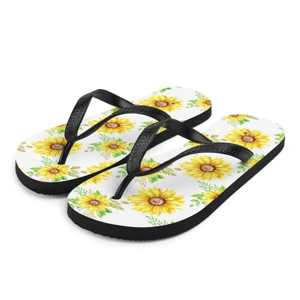 Emerald  Blossoms - Sunflowers Flip-Flops