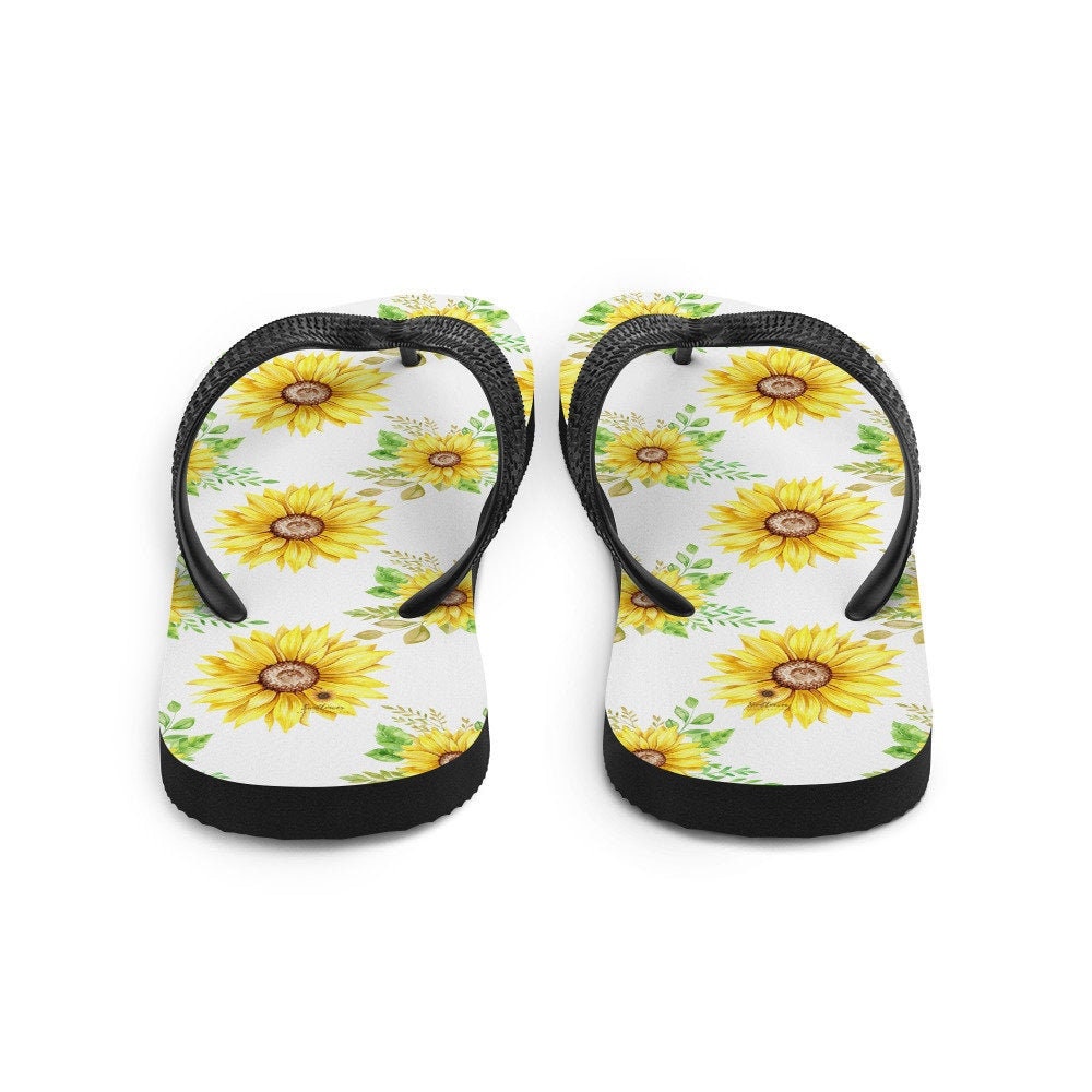 Emerald  Blossoms - Sunflowers Flip-Flops