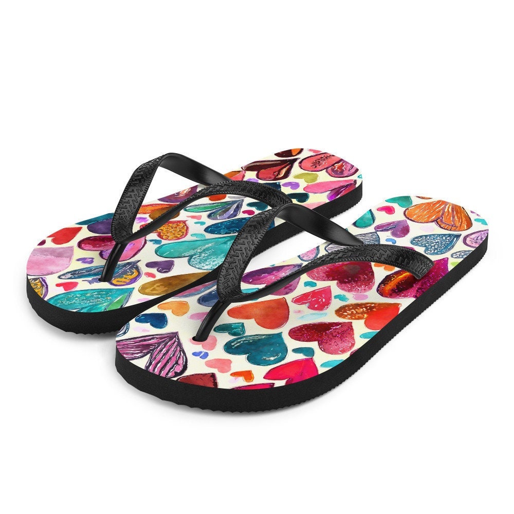 Emerald  Blossoms - Hearts Flip-Flops