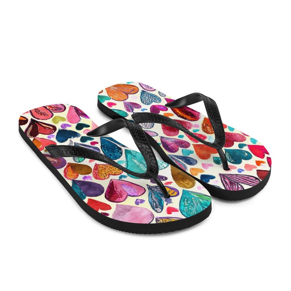 Emerald  Blossoms - Hearts Flip-Flops