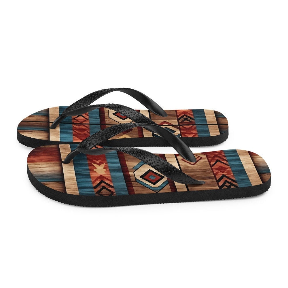 Emerald  Blossoms - Aztec Western Flip-Flops