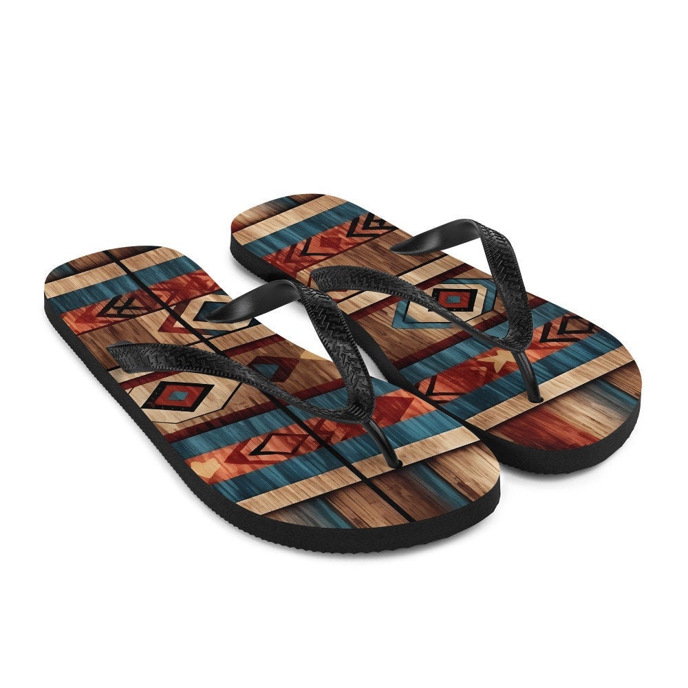 Emerald  Blossoms - Aztec Western Flip-Flops