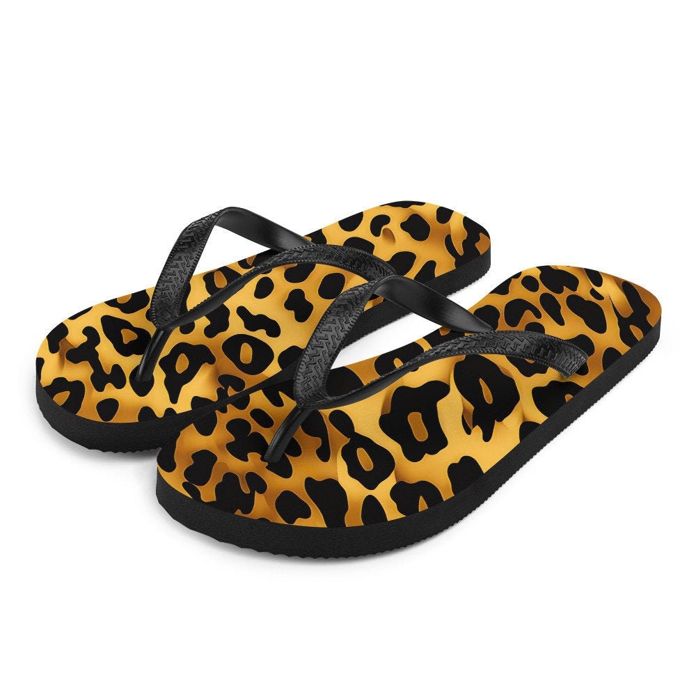 Emerald  Blossoms - Leopard Print Flip-Flops