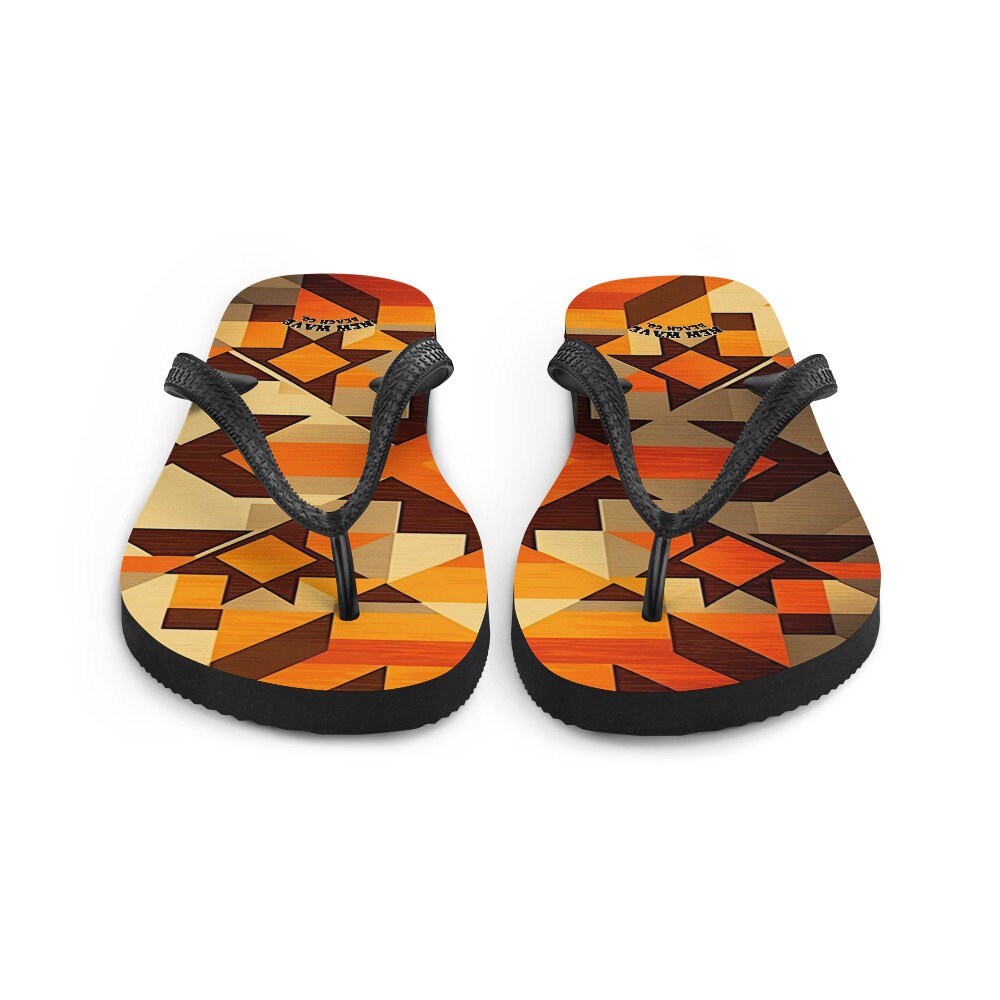 Emerald  Blossoms - Retro Kilim Yellow Brown Orange Flip Flops Colorful 