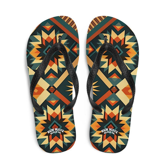 Emerald  Blossoms - Retro Kilim Yellow Green Orange Flip Flops Colorful 