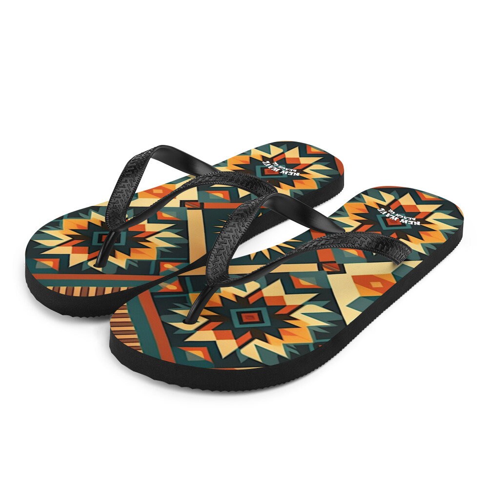 Emerald  Blossoms - Retro Kilim Yellow Green Orange Flip Flops Colorful 